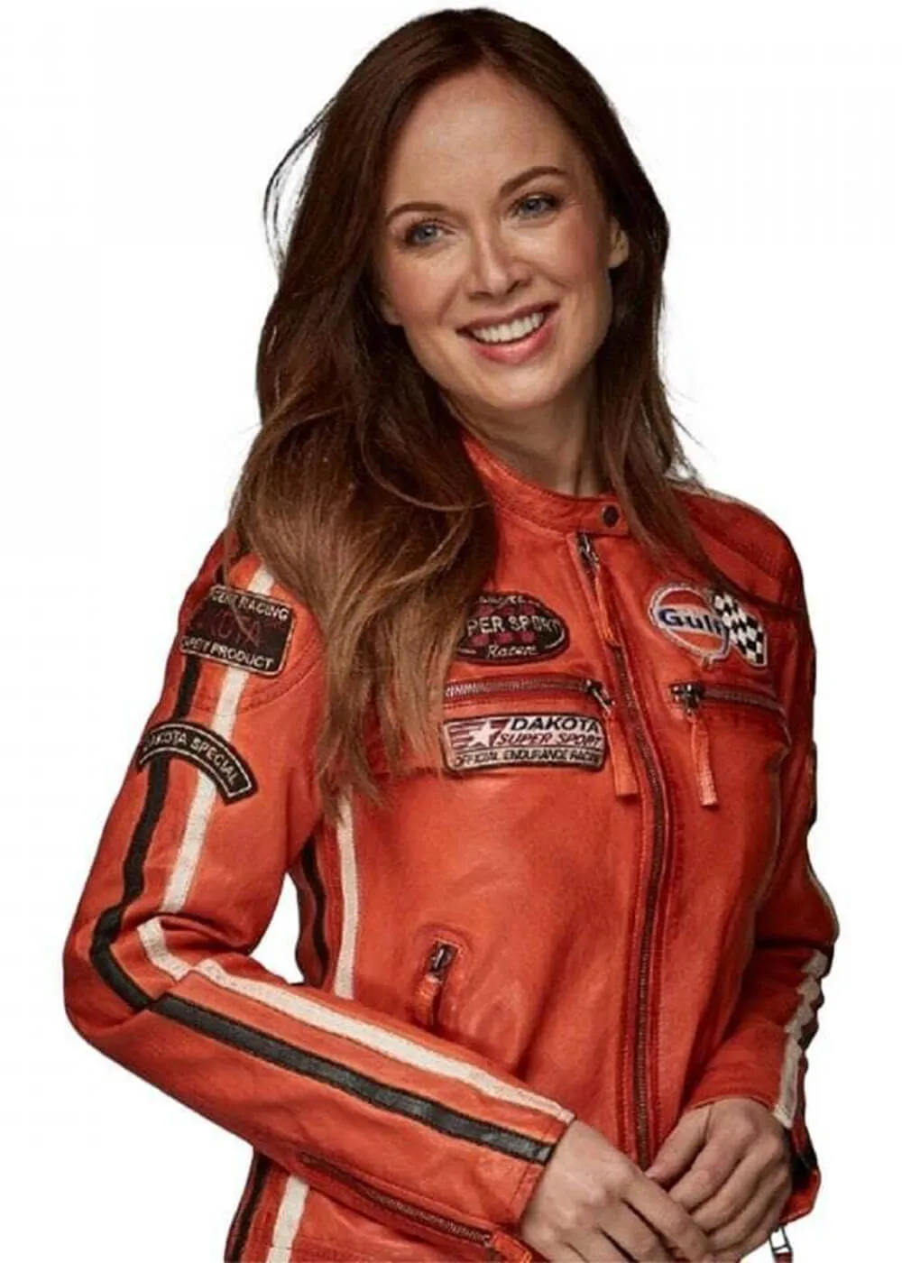 Grand Prix Women's Gulf Racing Leather Jacket Orange