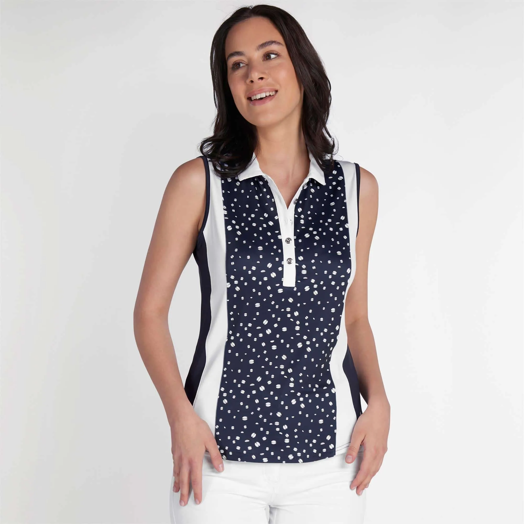 Green Lamb Kay Sleeveless Printed Panel Polo Shirt Night Sky