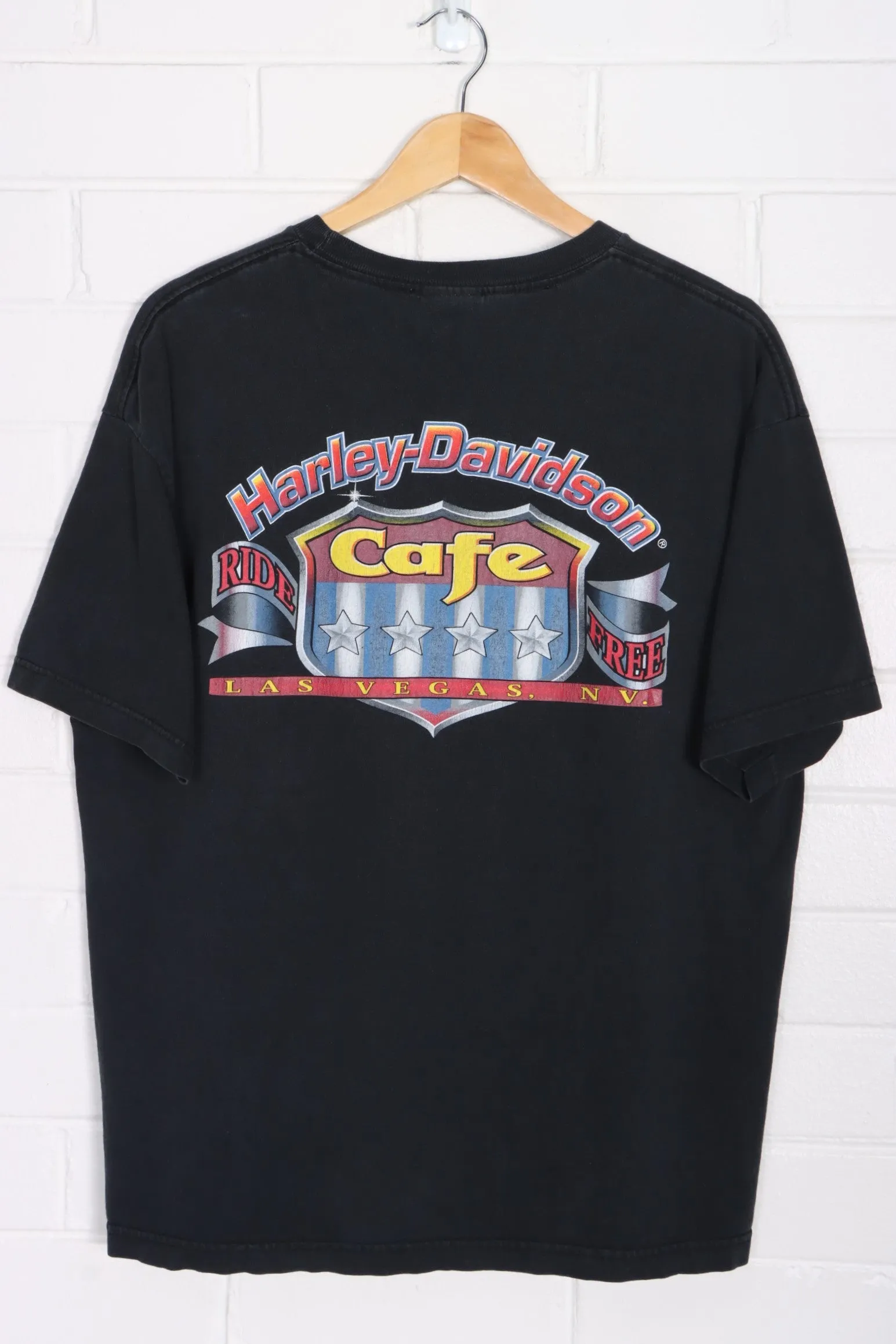 HARLEY DAVIDSON Cafe Las Vegas Fireworks Front Back Tee USA Made (XL)