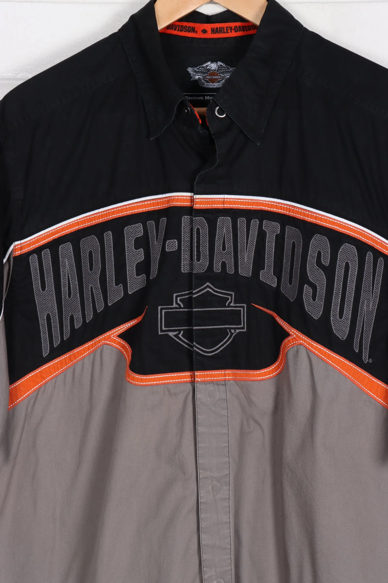 HARLEY DAVIDSON Embroidered Black & Grey Shirt (L)