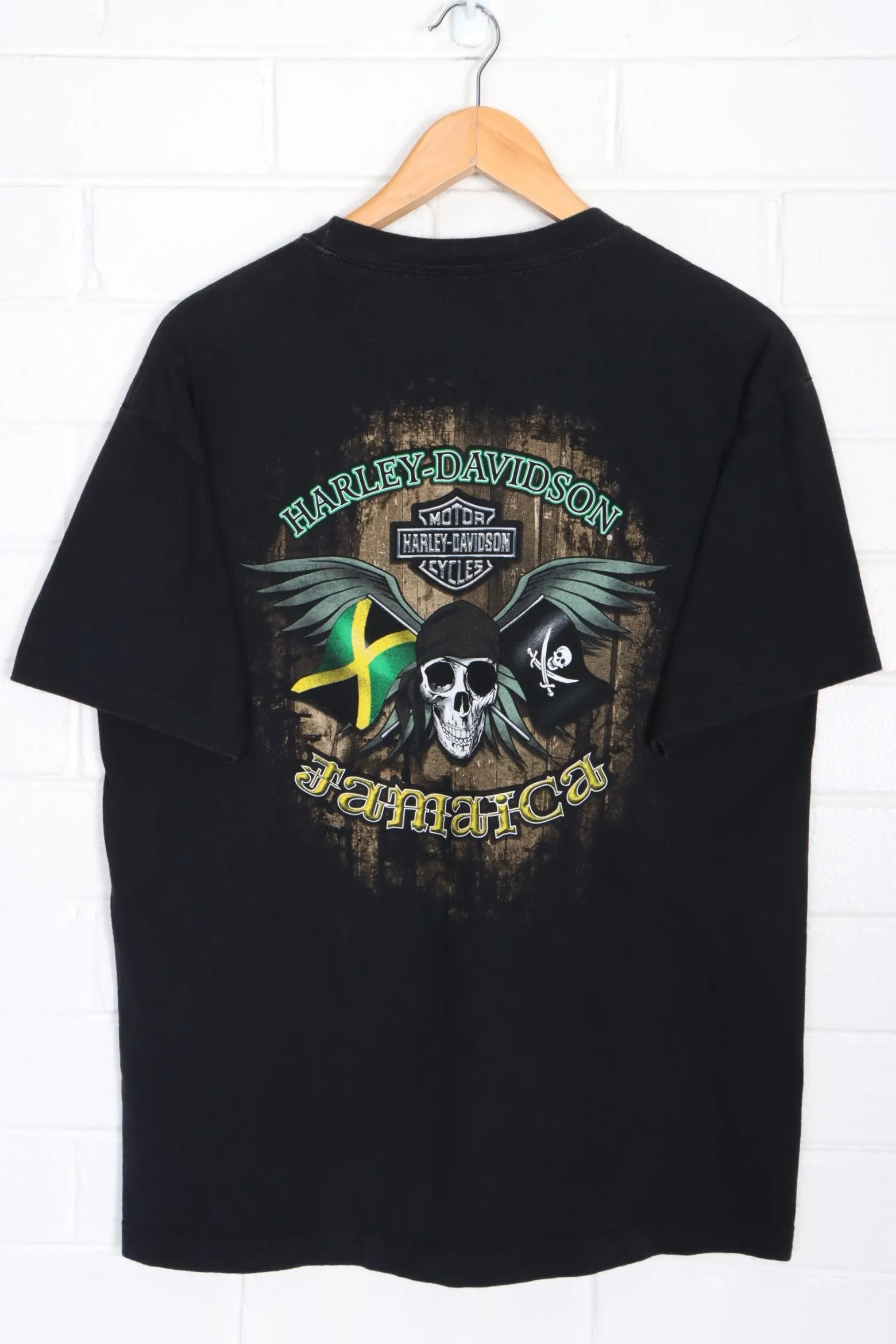 HARLEY DAVIDSON Jamaica Pirate Skull Front Back T-Shirt (L)