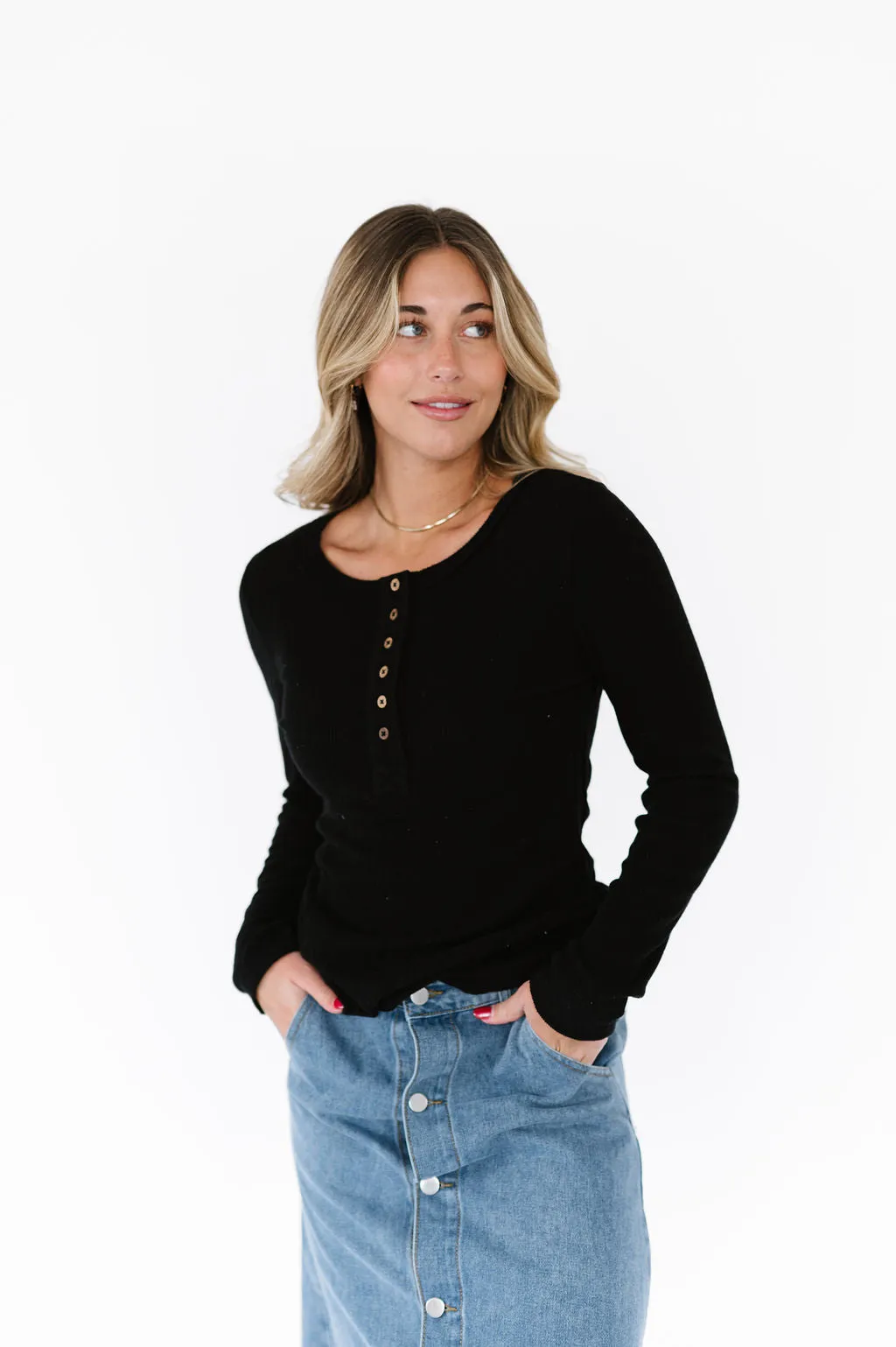 Henley Top in Black