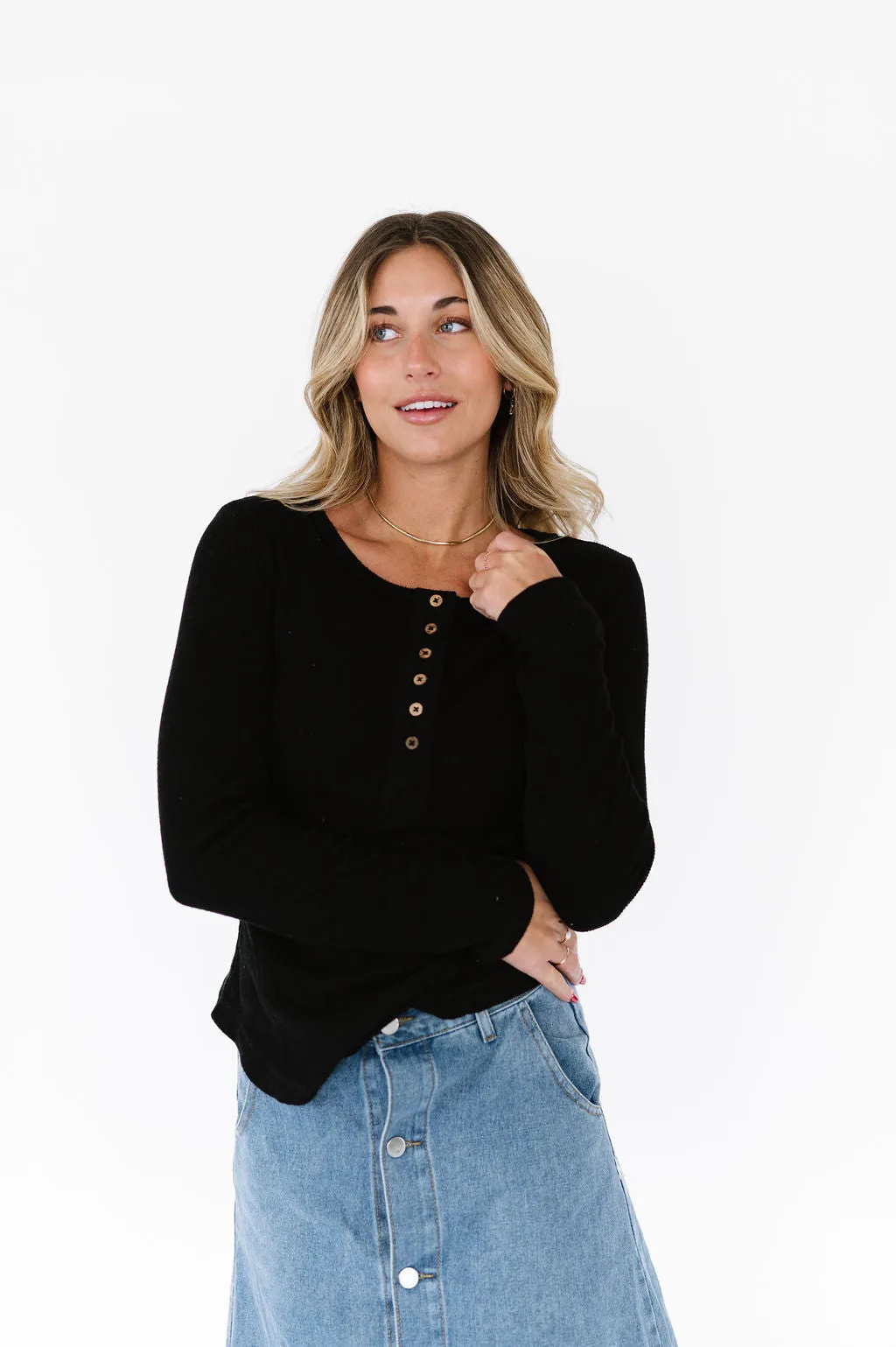 Henley Top in Black