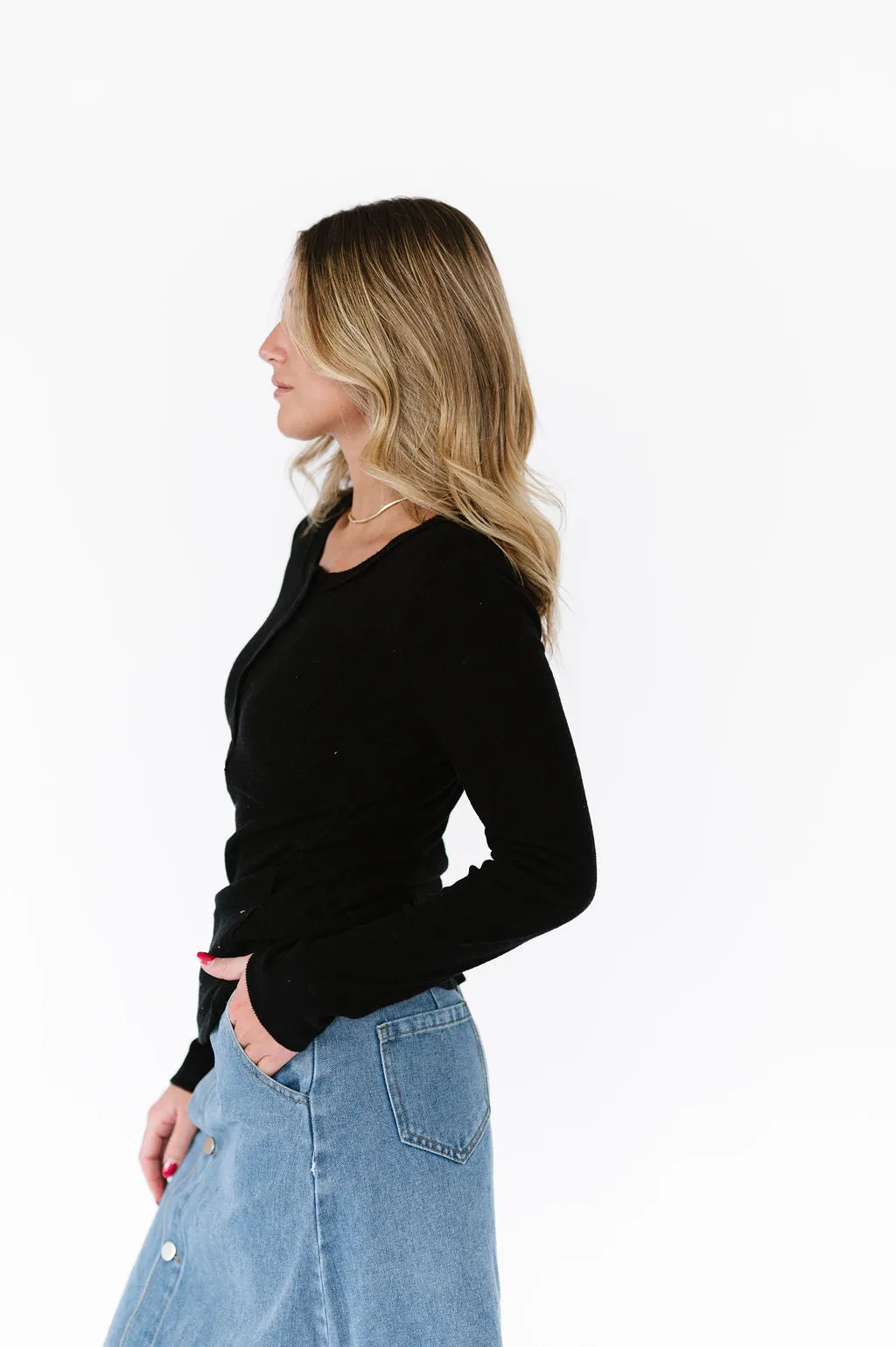 Henley Top in Black