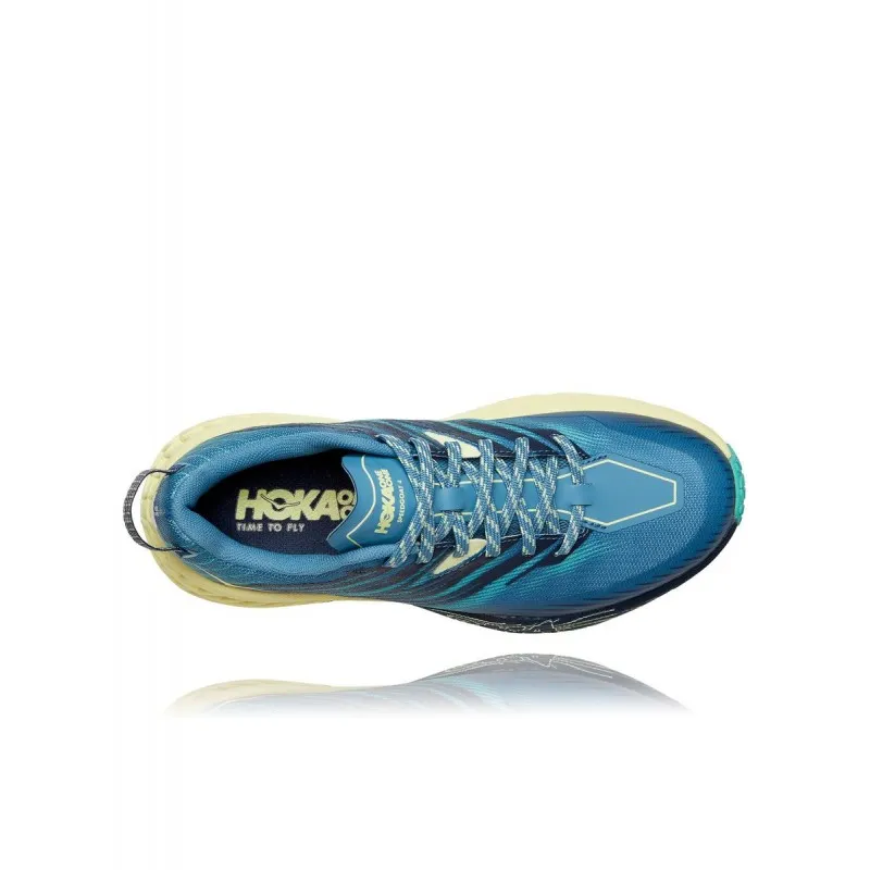 HOKA SPEEDGOAT 4 WIDE PROVINCIAL BLUE/LUMINARY GREEN FOR WOMEN'S