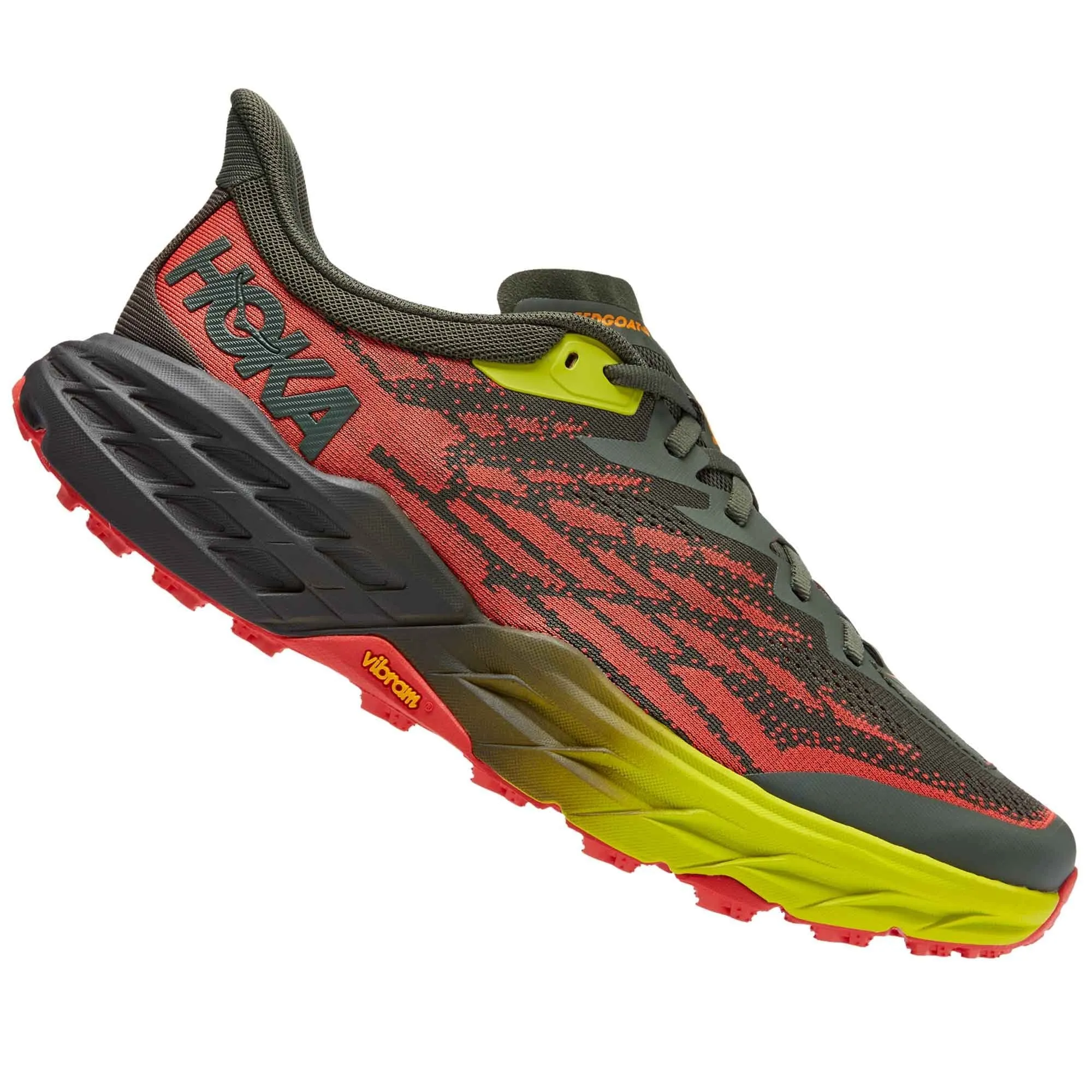 Hoka  Speedgoat 5 Mens Trail Running Shoes Thyme/Fiesta