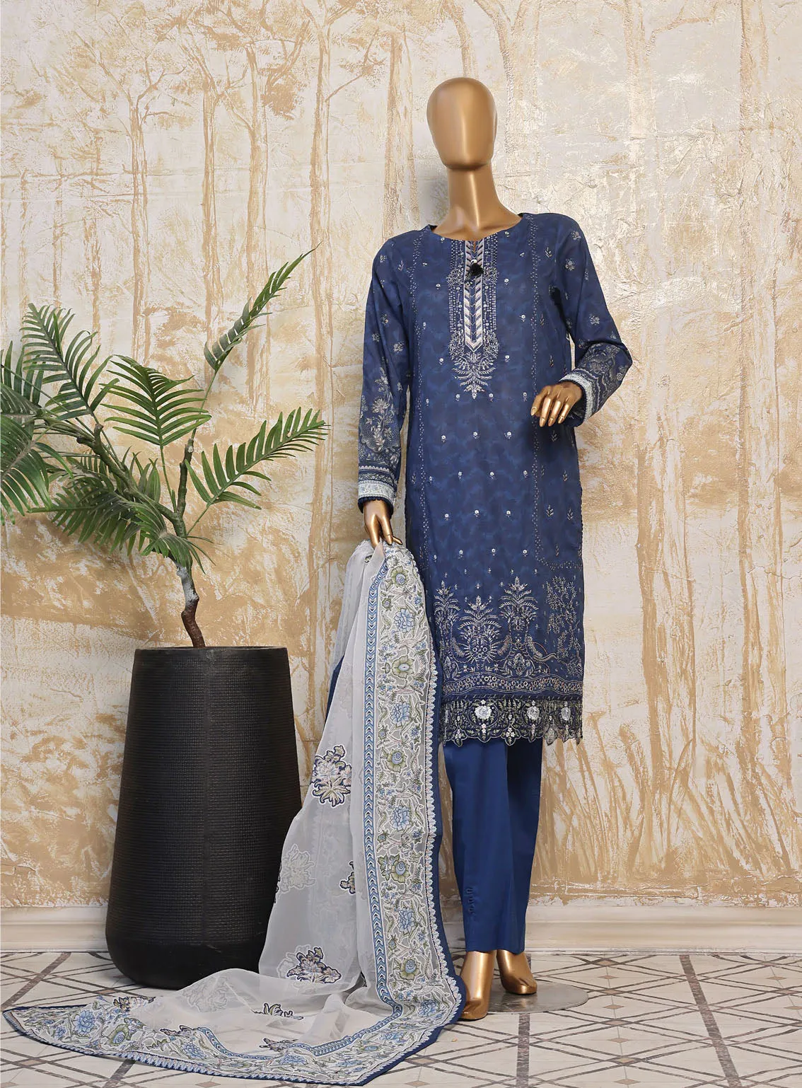 HZ Textile Premium Festive Embroidered Lawn 3 Piece Unstitched Suit HZ24PE PEC-776