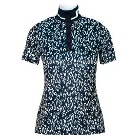 J Lindeberg Sarah Print Ladies Golf Polo Shirt Navy Animal Print