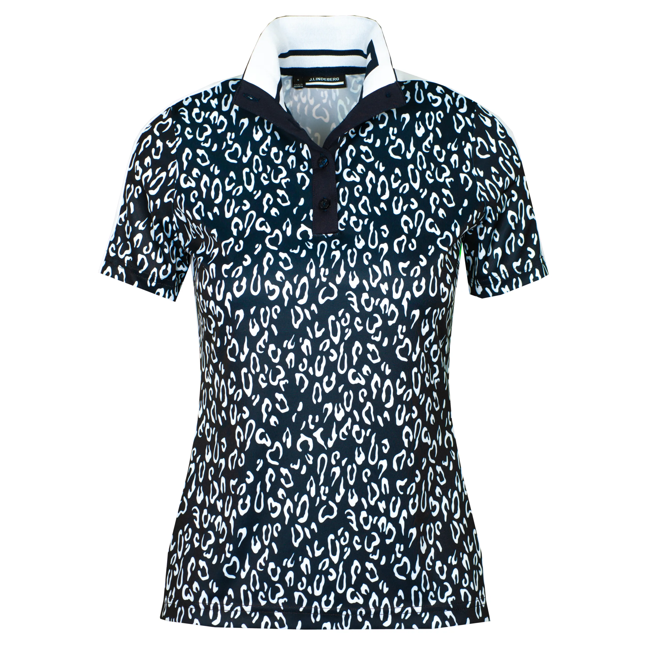 J Lindeberg Sarah Print Ladies Golf Polo Shirt Navy Animal Print