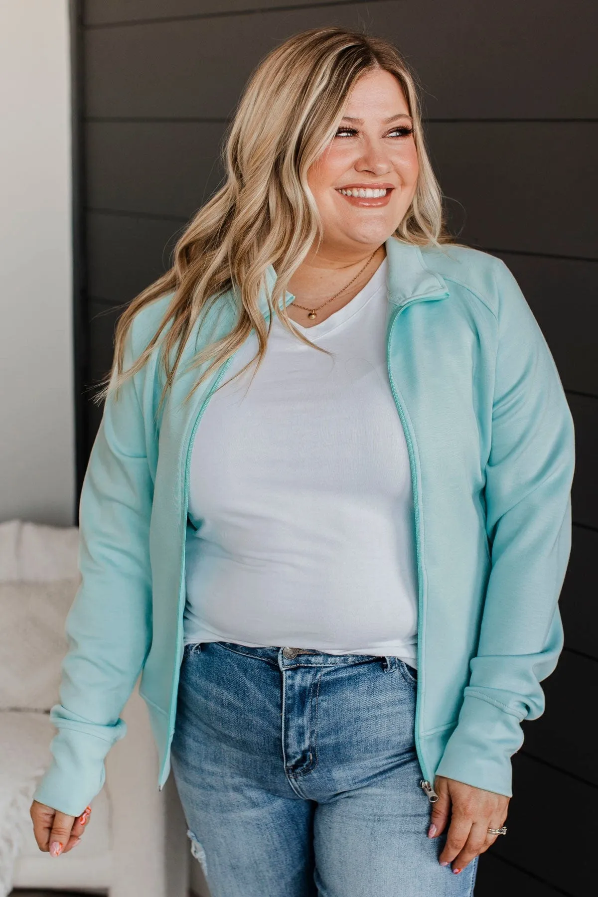 Keep Crushing It Zip-Up Jacket- Light Blue