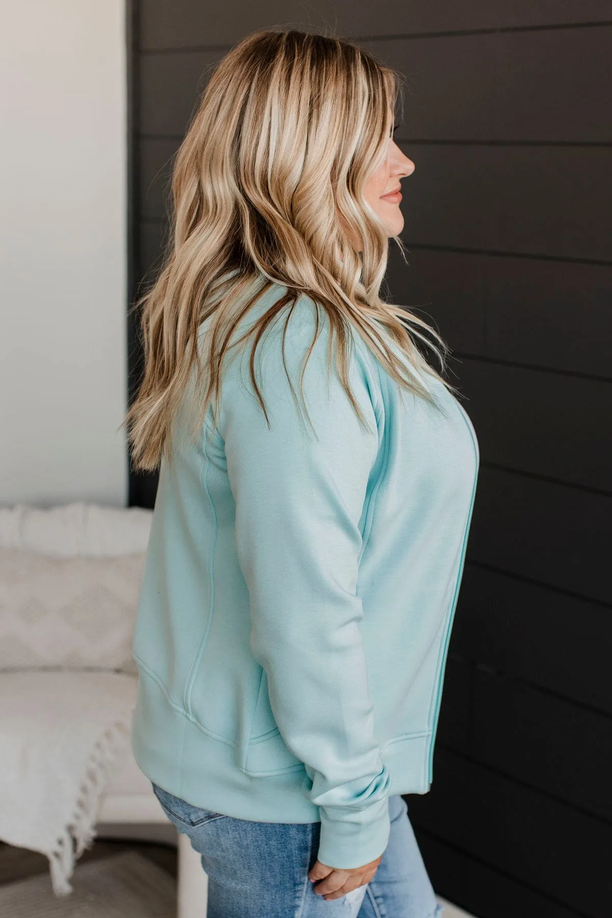 Keep Crushing It Zip-Up Jacket- Light Blue