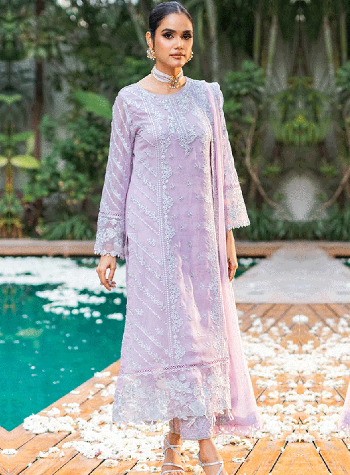 Luxe By Azure Embroidered Chiffon Unstitched 3 Piece Suit - AZU23L AS-117 MASTIC SWAN