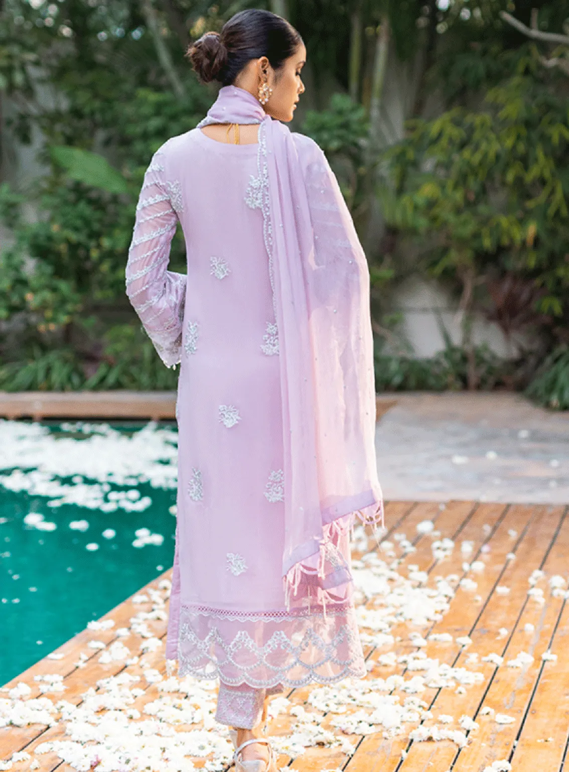 Luxe By Azure Embroidered Chiffon Unstitched 3 Piece Suit - AZU23L AS-117 MASTIC SWAN