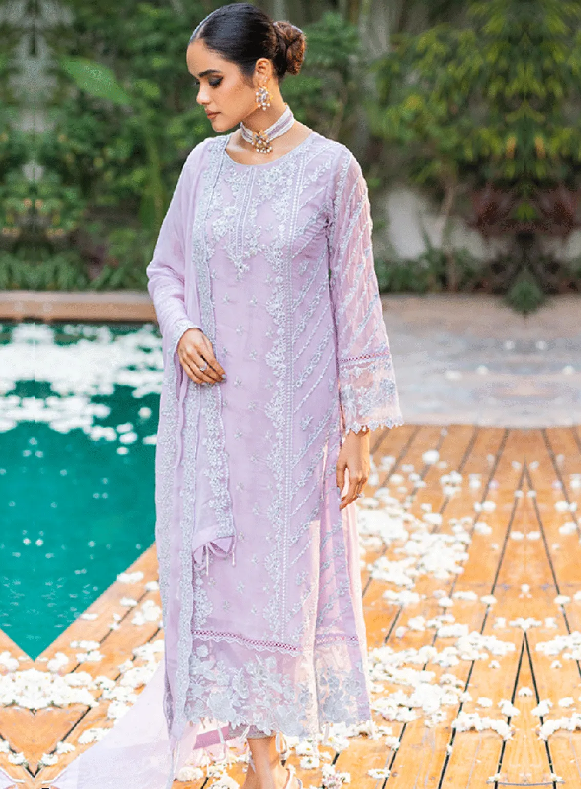 Luxe By Azure Embroidered Chiffon Unstitched 3 Piece Suit - AZU23L AS-117 MASTIC SWAN