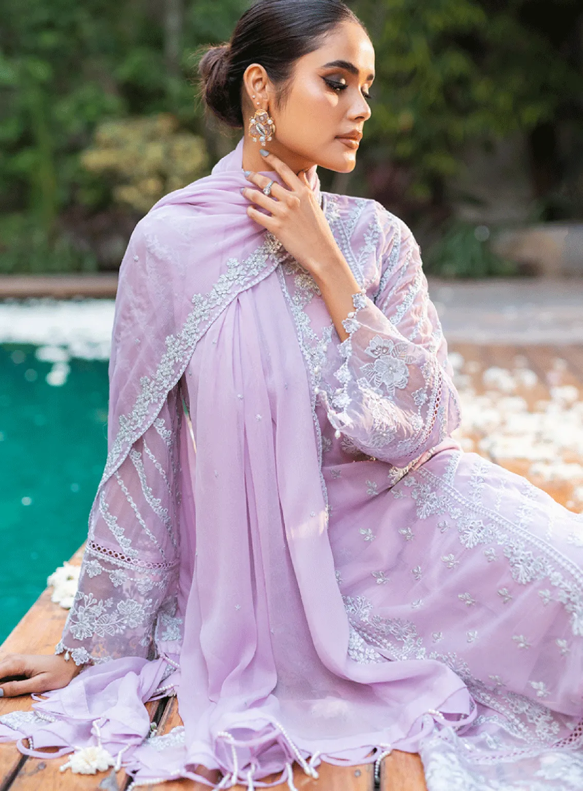 Luxe By Azure Embroidered Chiffon Unstitched 3 Piece Suit - AZU23L AS-117 MASTIC SWAN