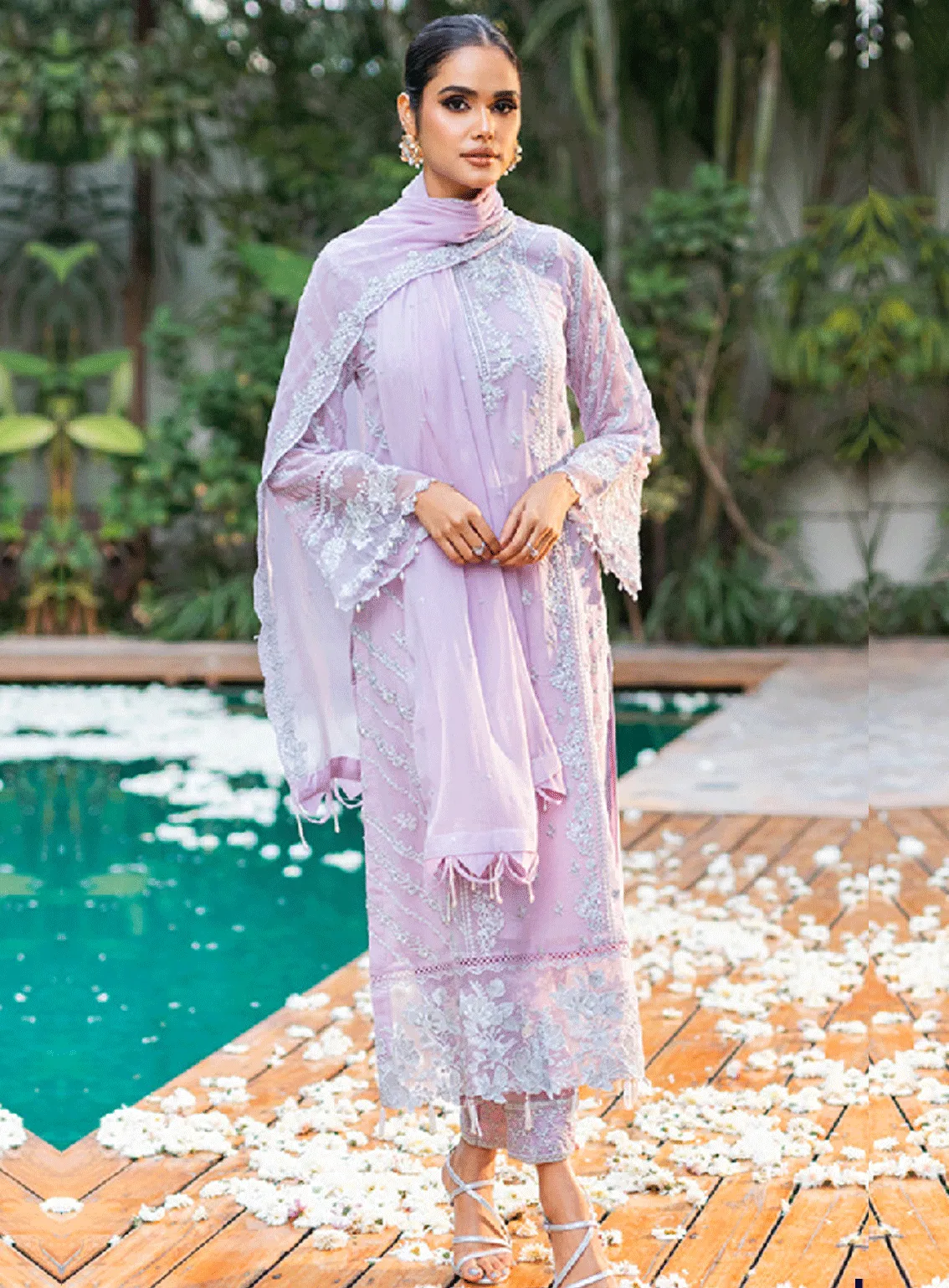 Luxe By Azure Embroidered Chiffon Unstitched 3 Piece Suit - AZU23L AS-117 MASTIC SWAN