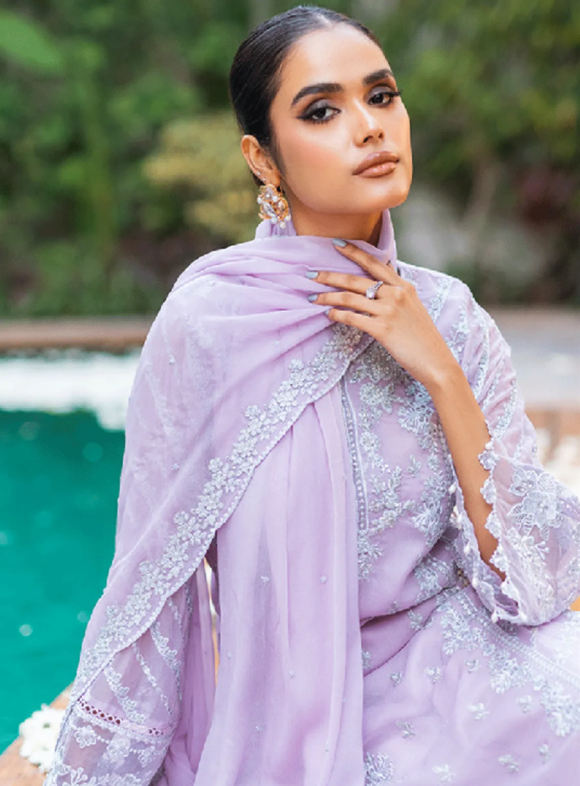 Luxe By Azure Embroidered Chiffon Unstitched 3 Piece Suit - AZU23L AS-117 MASTIC SWAN