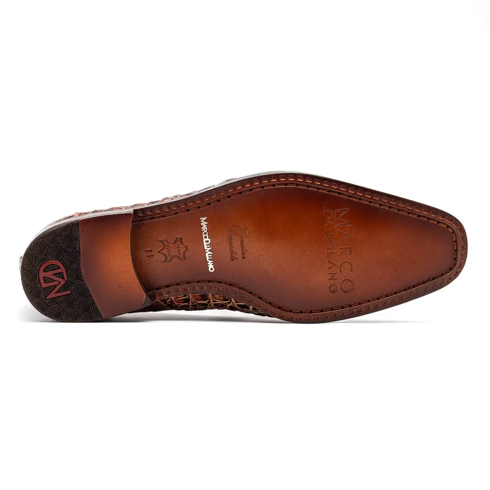 Marco Di Milano Trento Men's Shoes Cognac Genuine Caiman Crocodile Slip-On Loafers (MDM1116)