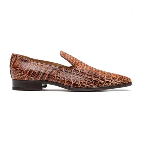 Marco Di Milano Trento Men's Shoes Cognac Genuine Caiman Crocodile Slip-On Loafers (MDM1116)