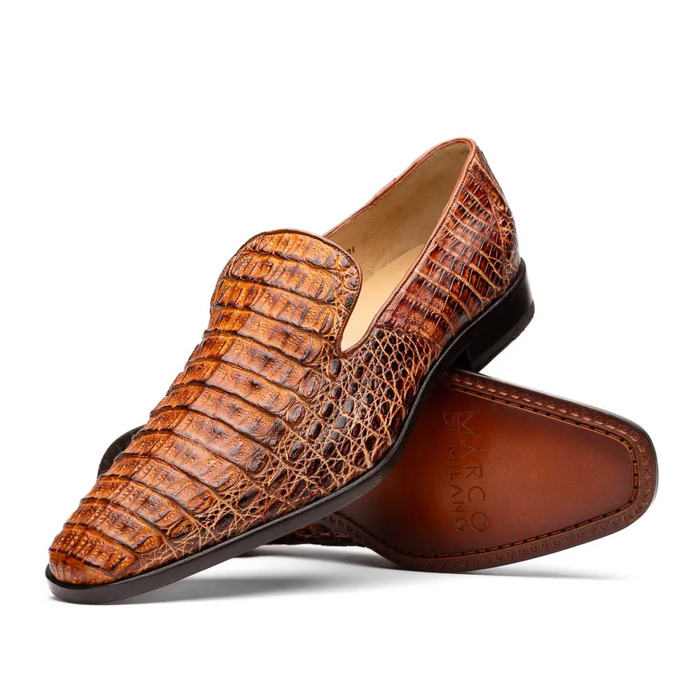 Marco Di Milano Trento Men's Shoes Cognac Genuine Caiman Crocodile Slip-On Loafers (MDM1116)