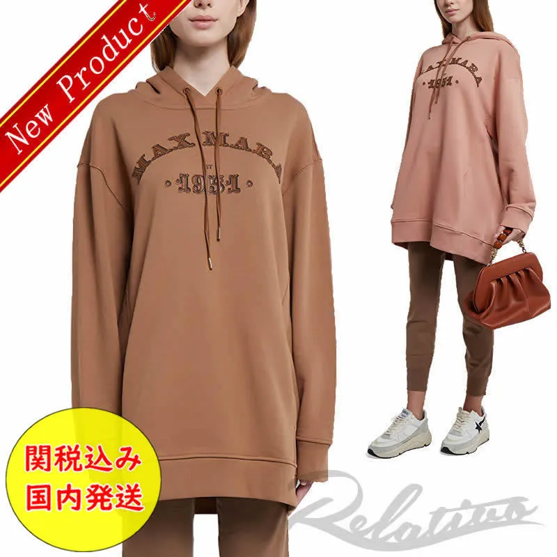 MaxMara  |Long Sleeves Cotton Logo Hoodies & Sweatshirts