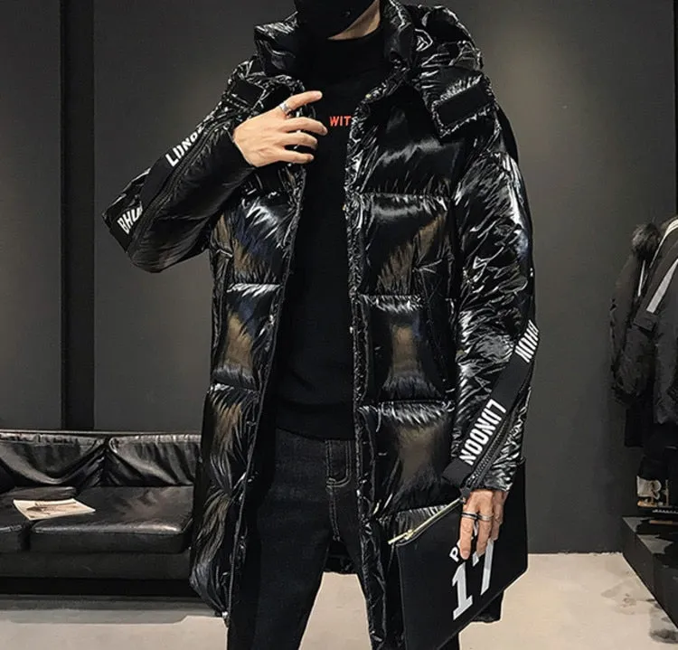 Men's Winter Duck Down Medium Long Thick Warm Hooded Streetwear Jacket