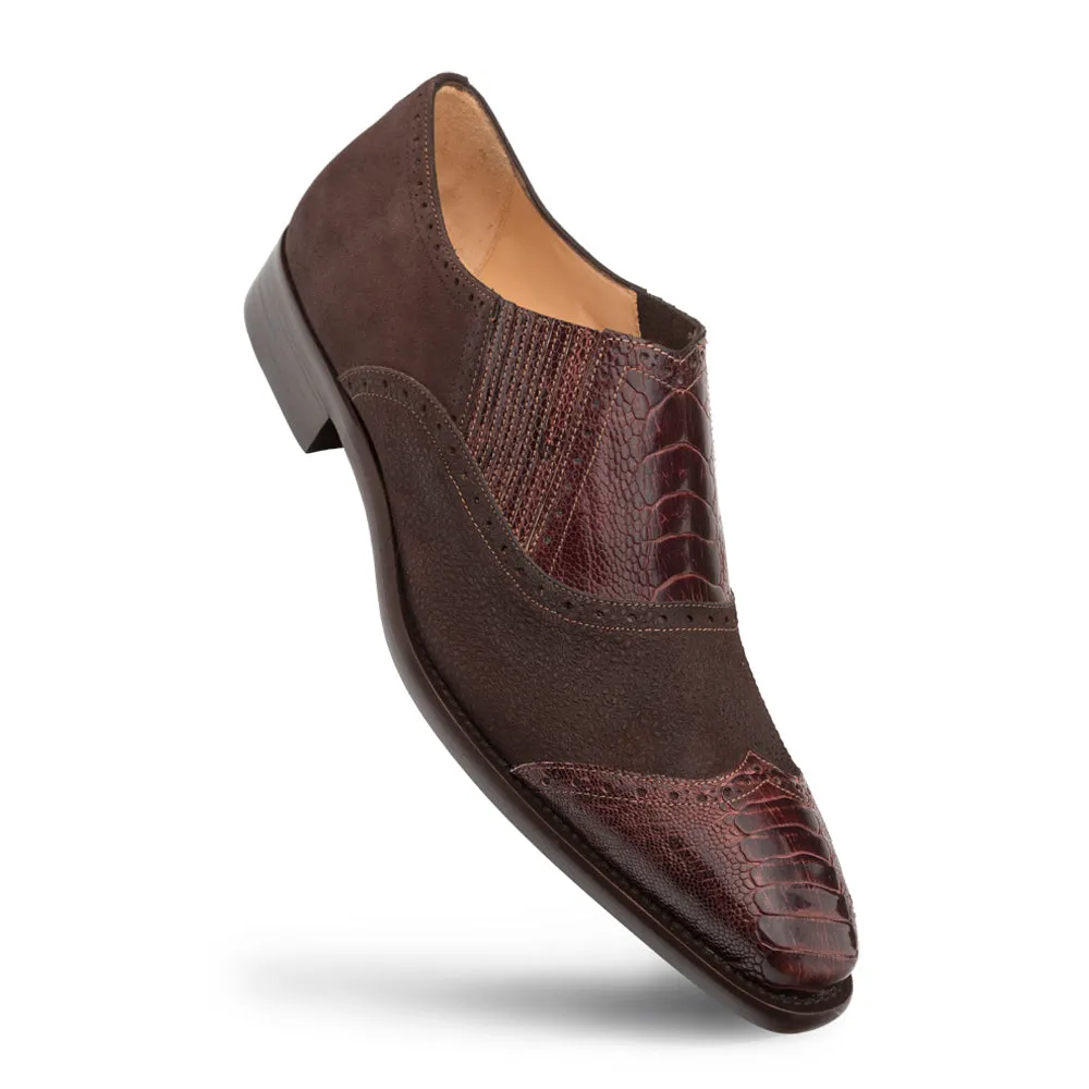 Mezlan SX4866-P Men's Shoes Brown Exotic Ostrich / Suede Leather Gored Slip-On Loafers (MZ3535)