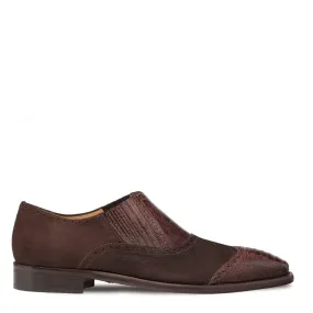 Mezlan SX4866-P Men's Shoes Brown Exotic Ostrich / Suede Leather Gored Slip-On Loafers (MZ3535)