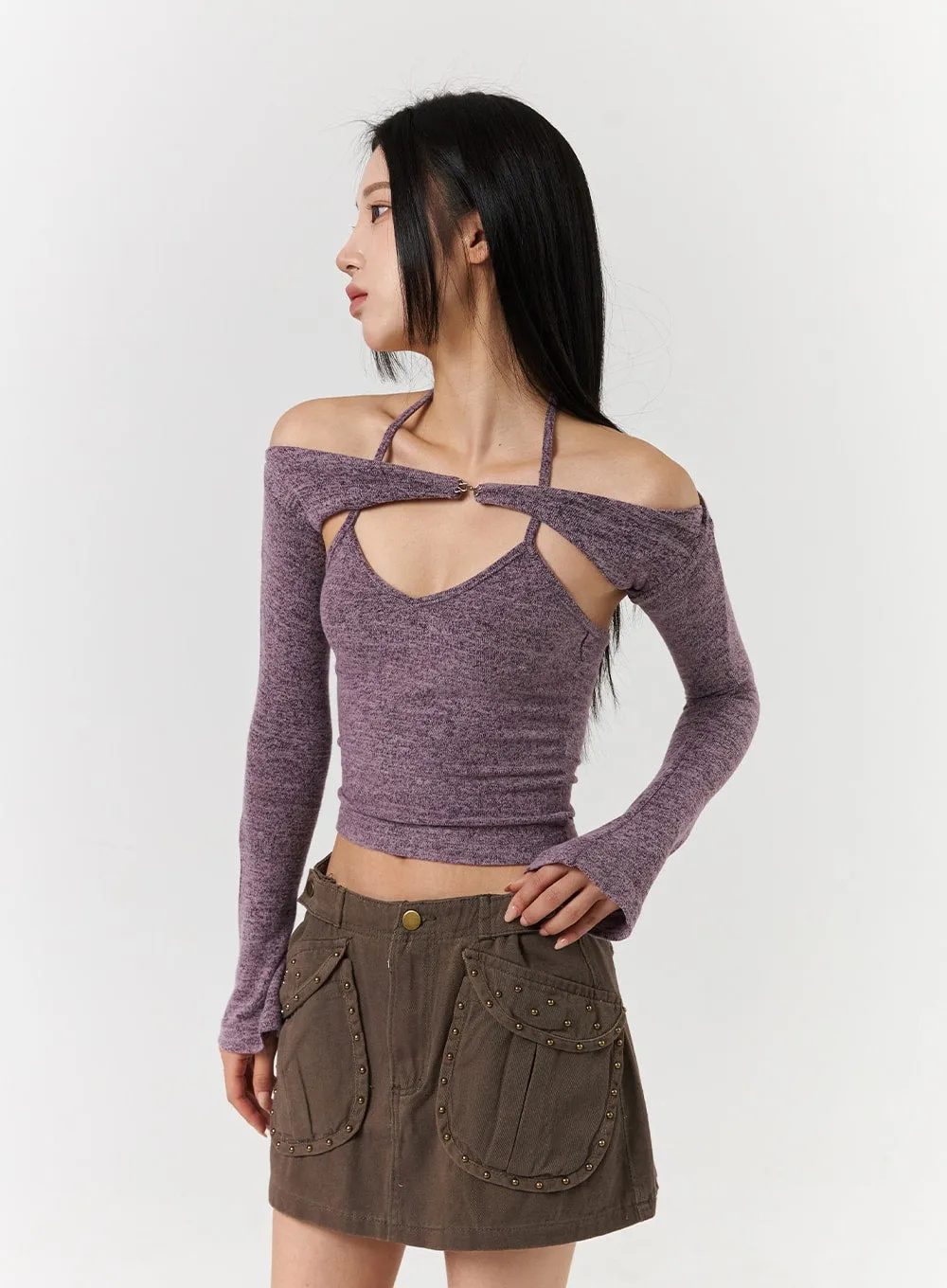 Mid-Chained Cozy Tank Top & Long Sleeve Bolero Shrug CD322