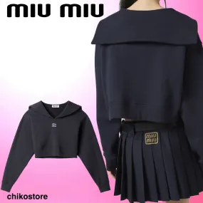 MiuMiu  |Long Sleeves Cotton Logo Hoodies & Sweatshirts