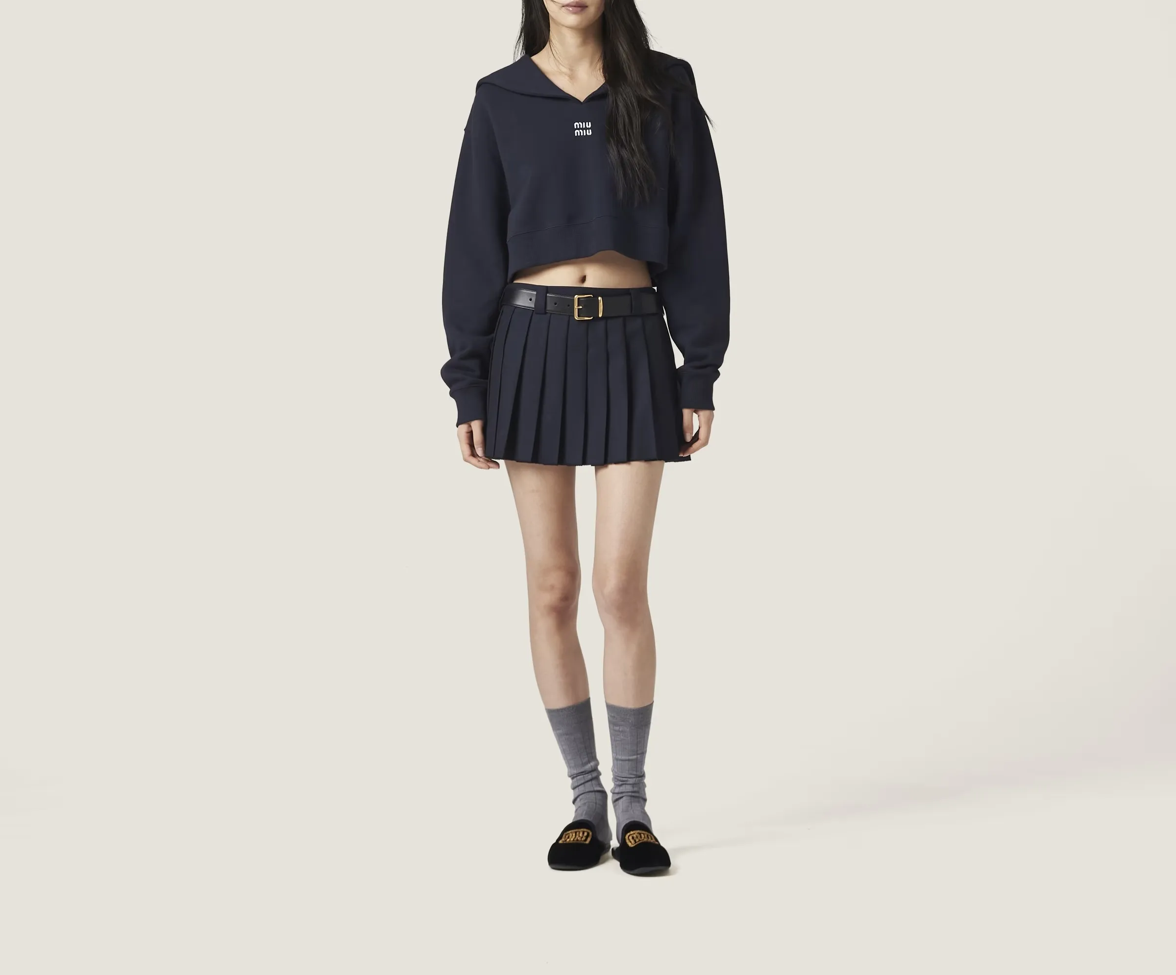 MiuMiu  |Long Sleeves Cotton Logo Hoodies & Sweatshirts