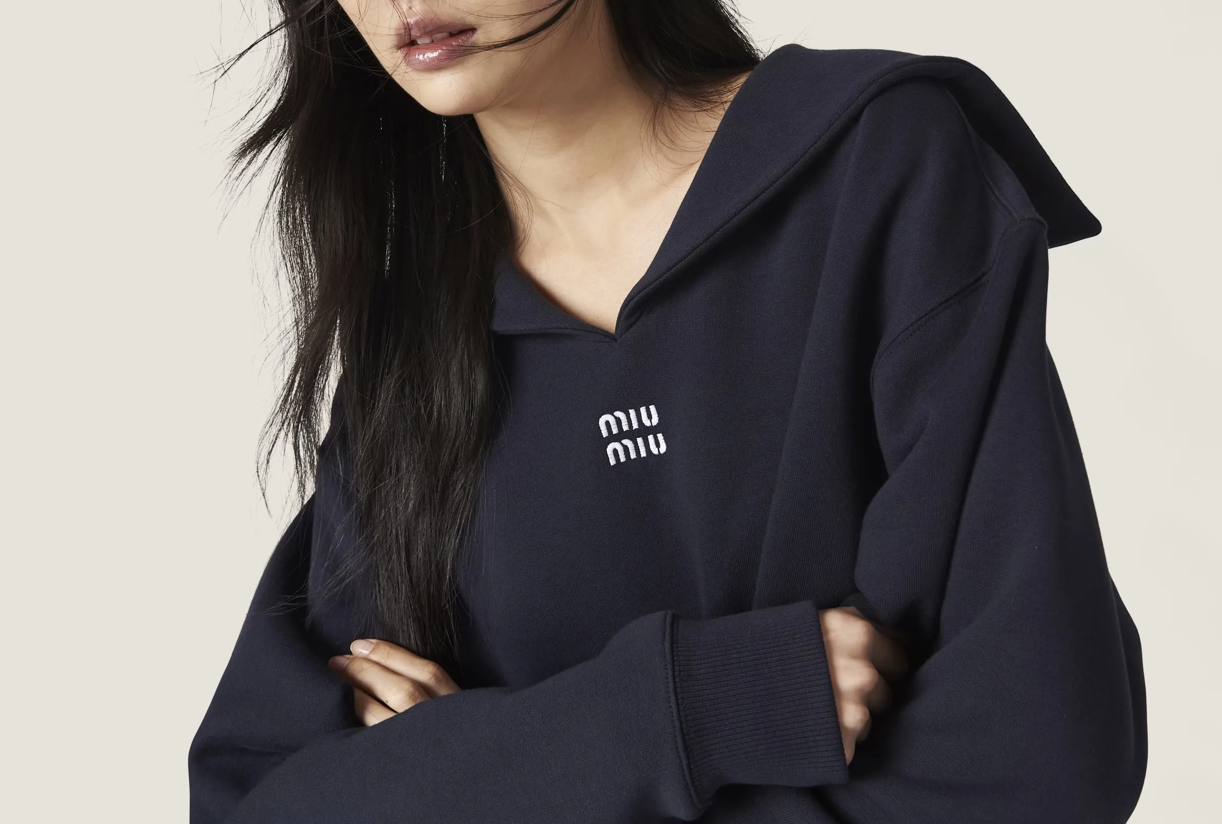 MiuMiu  |Long Sleeves Cotton Logo Hoodies & Sweatshirts