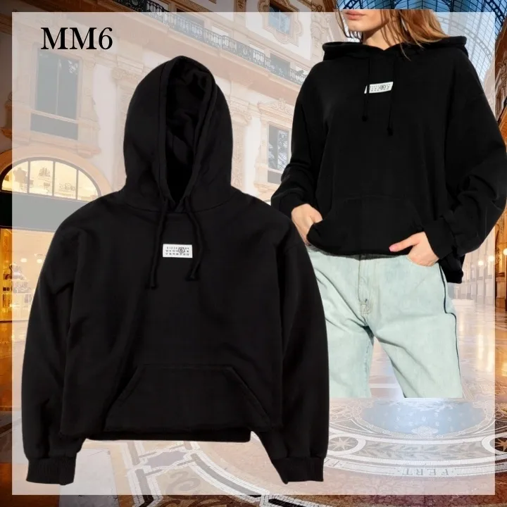 MM6 Maison Margiela  |Long Sleeves Plain Cotton Logo Hoodies & Sweatshirts