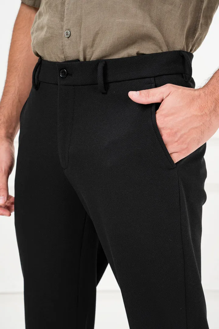 Modern Black Textured Power-Stretch Pants