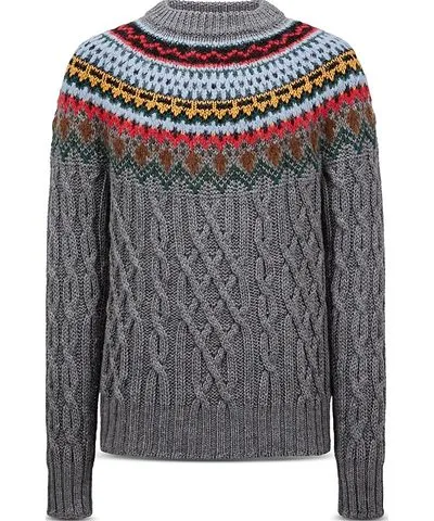 Moncler Wool Blend Cable Knit Fair Isle Sweater