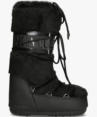 MOON BOOT Womens Black Icon lace-front faux-fur snow boots