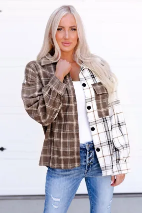 Neutral Zone Plaid Contrast Button Up Shirt Jacket