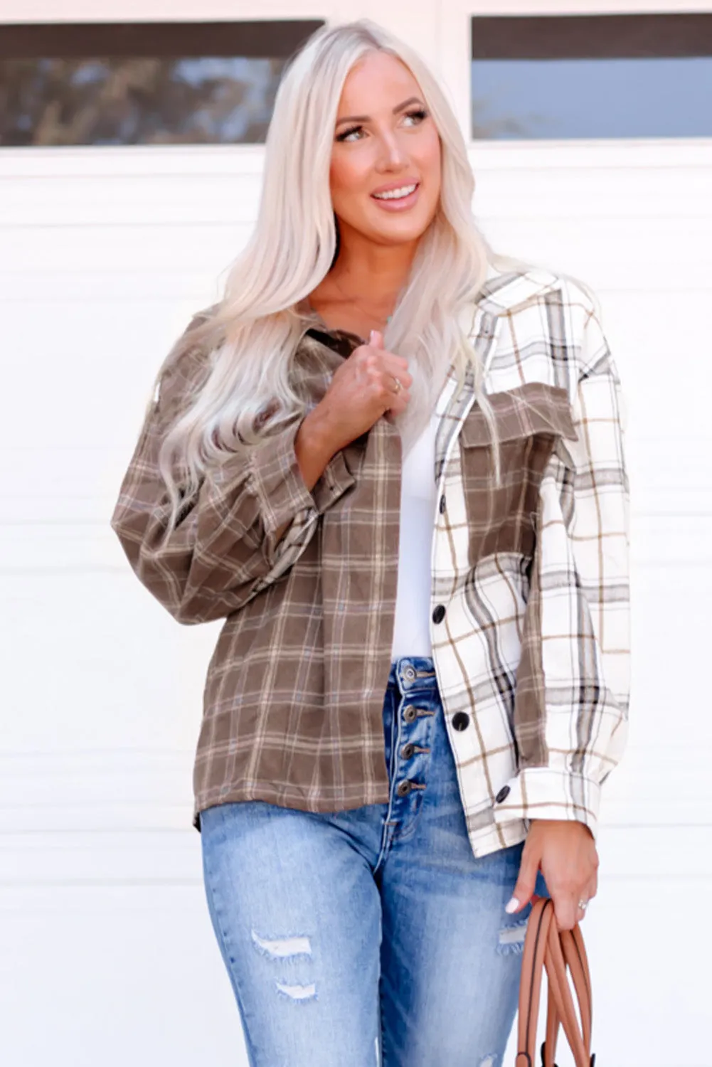 Neutral Zone Plaid Contrast Button Up Shirt Jacket