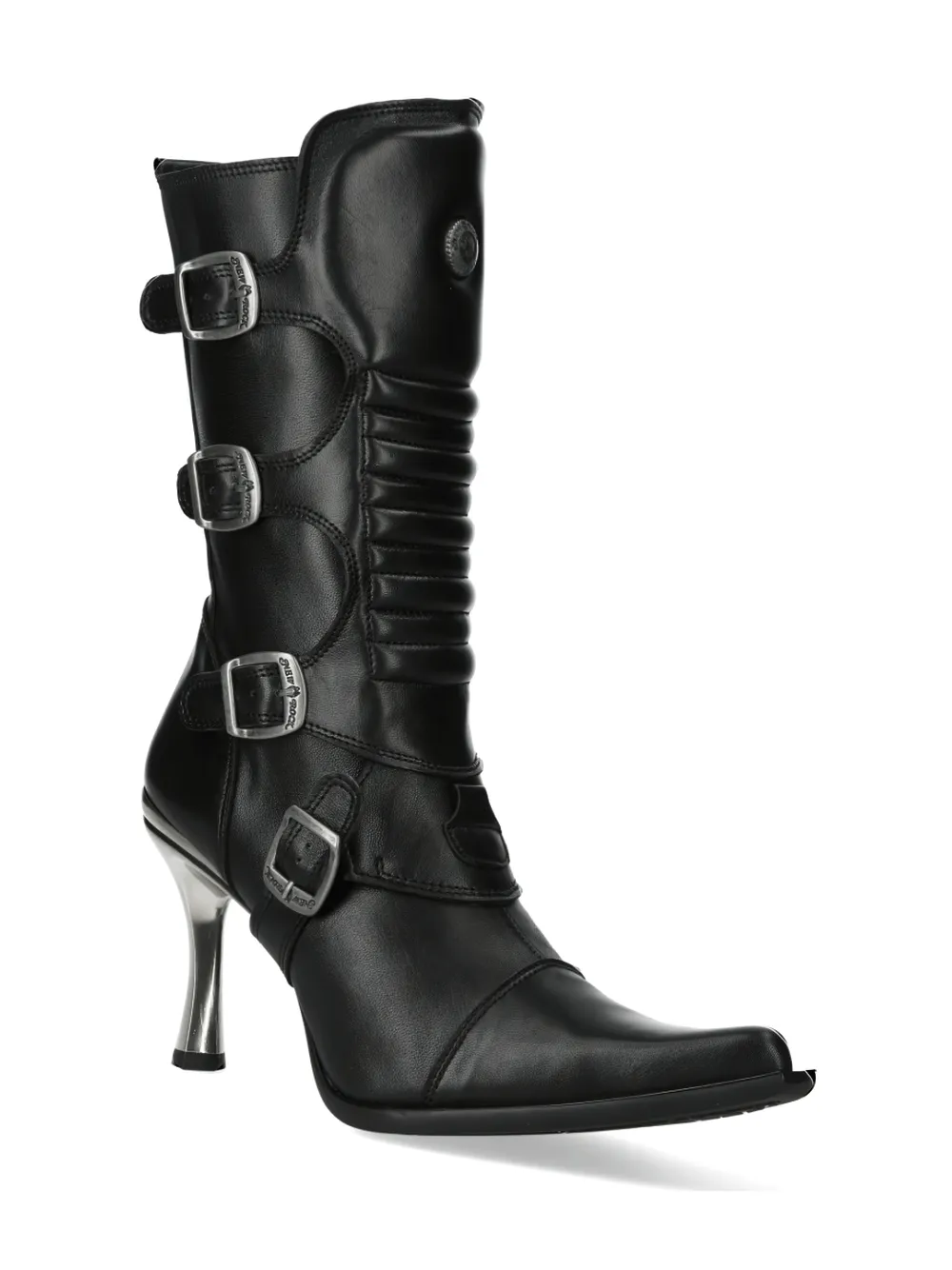 NEW ROCK Striking Black Leather High Heel Boots