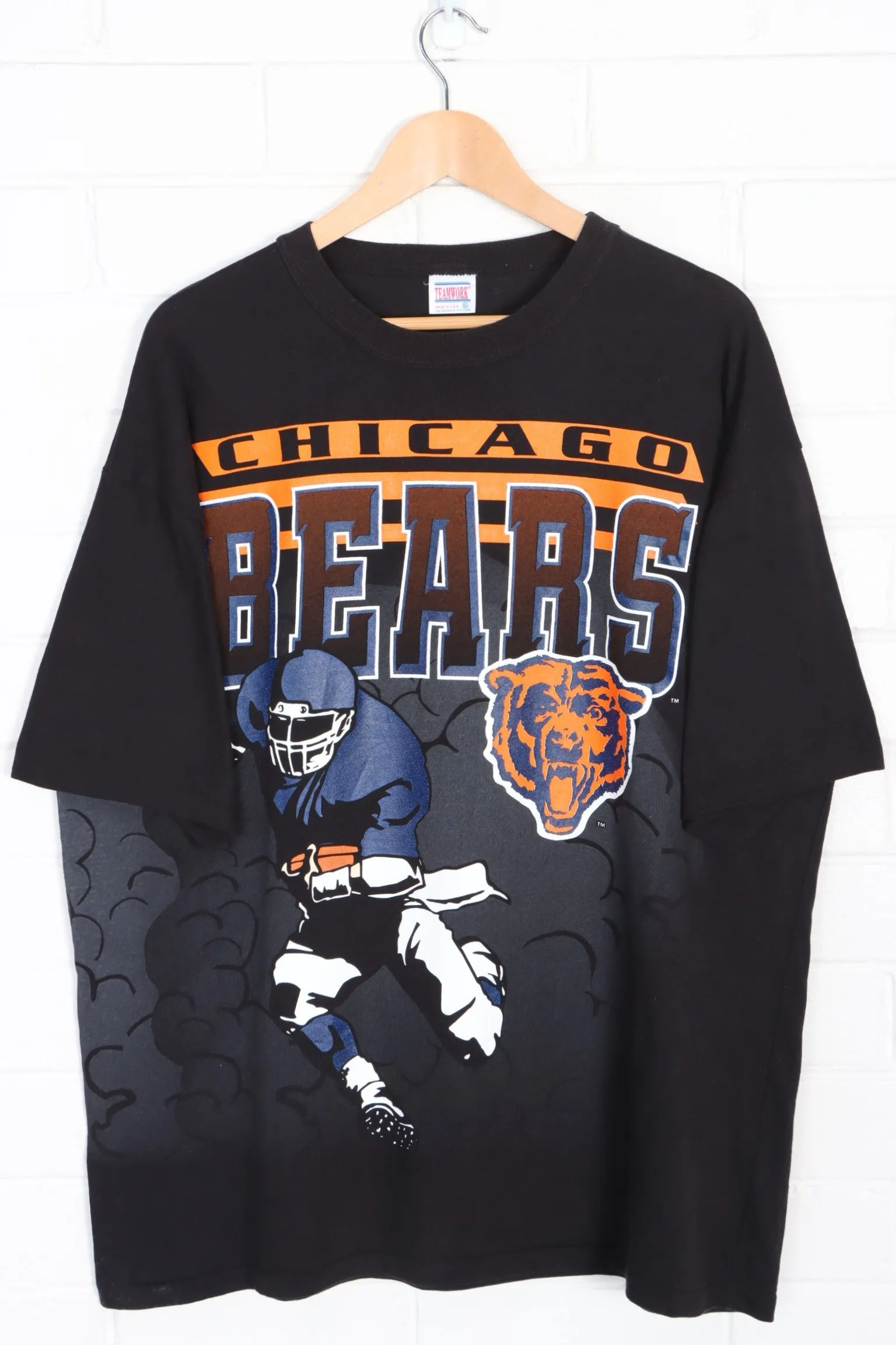 NFL Chicago Bears Front Back Single Stitch T-Shirt USA Made (XL)