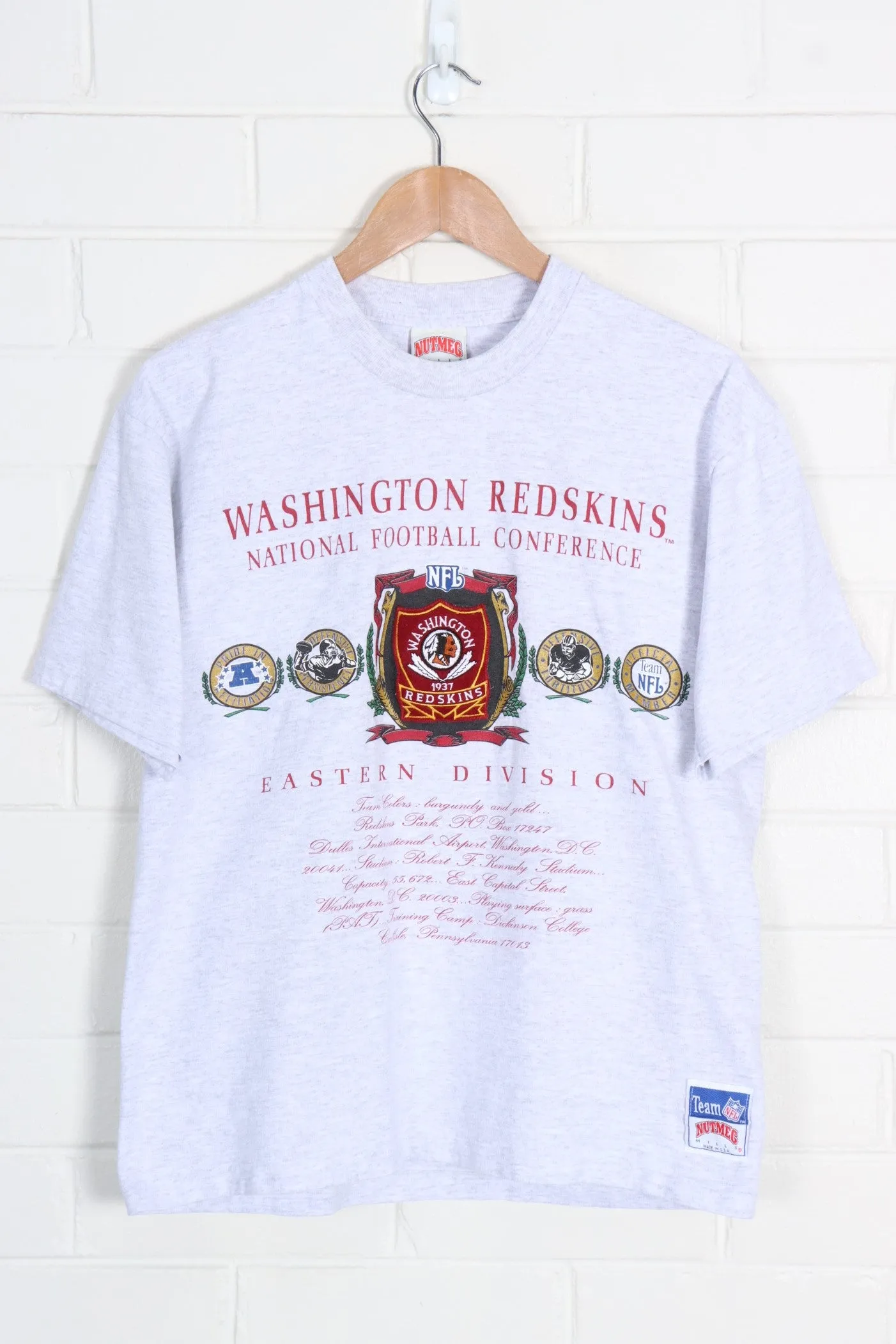 NFL Washington Redskins Nutmeg Patch Logo Single Stitch Tee USA Made (M)