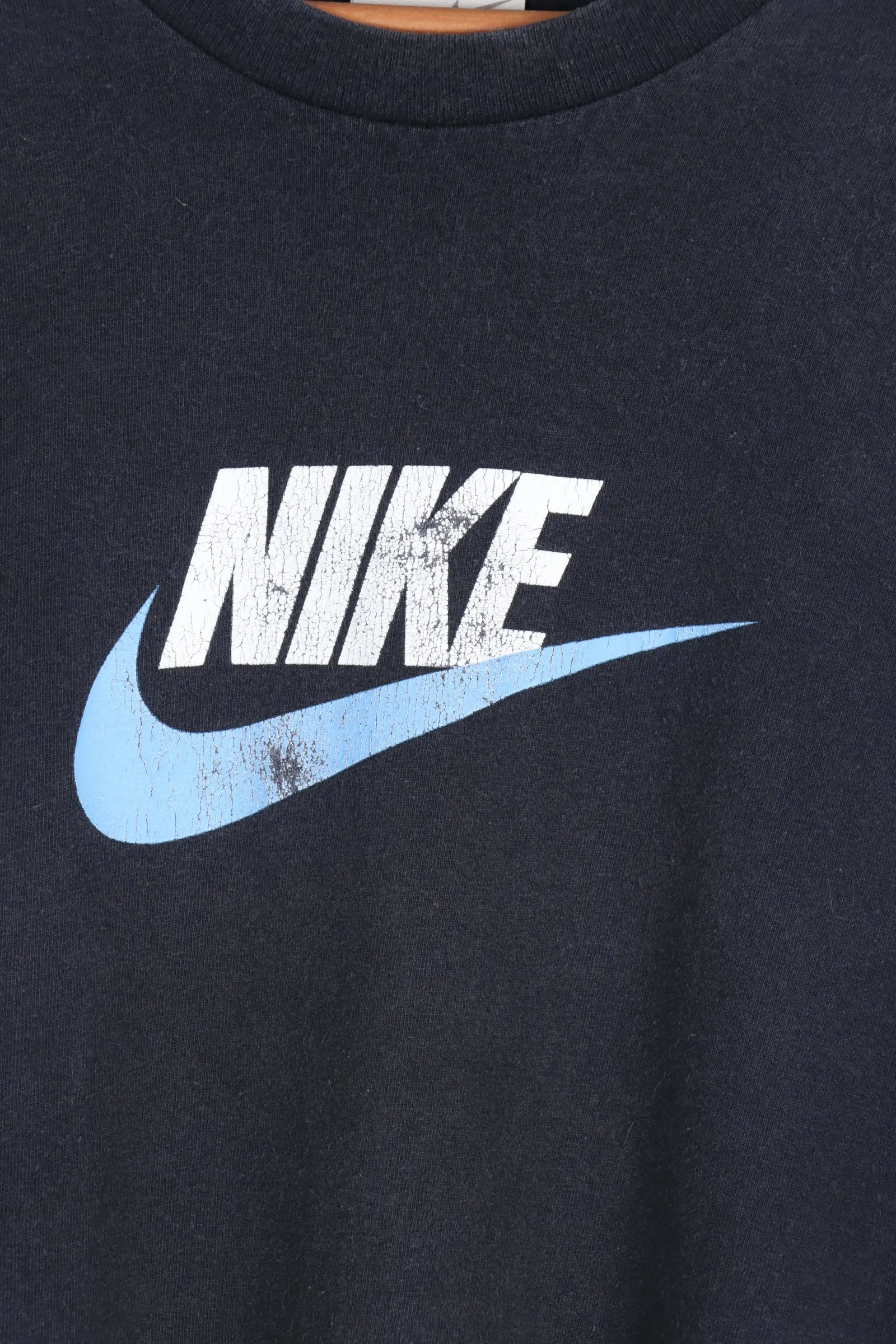 NIKE Big Logo Swoosh White & Blue Tee (L)