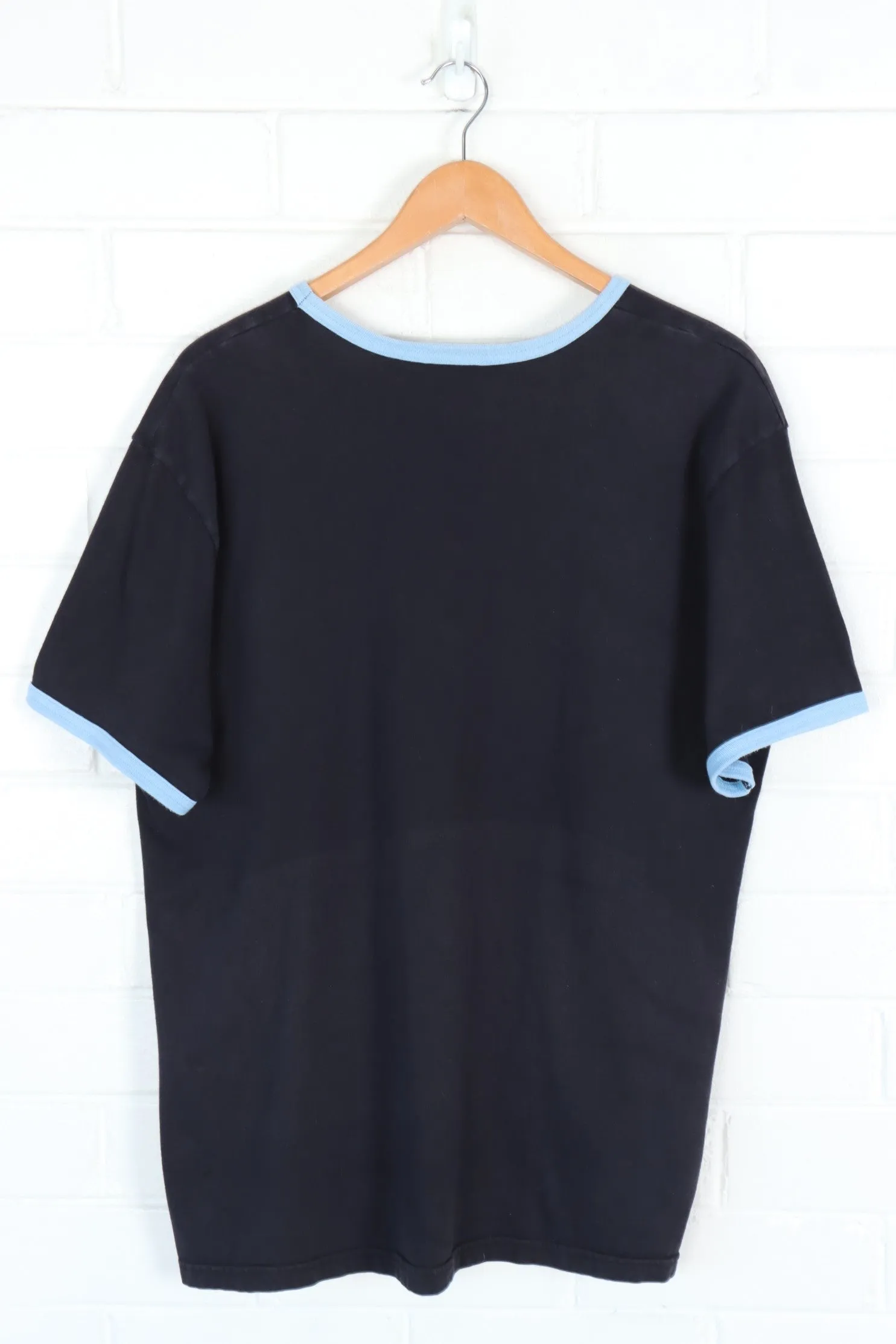 NIKE Navy & Blue Swoosh Logo Ringer Tee (XL)