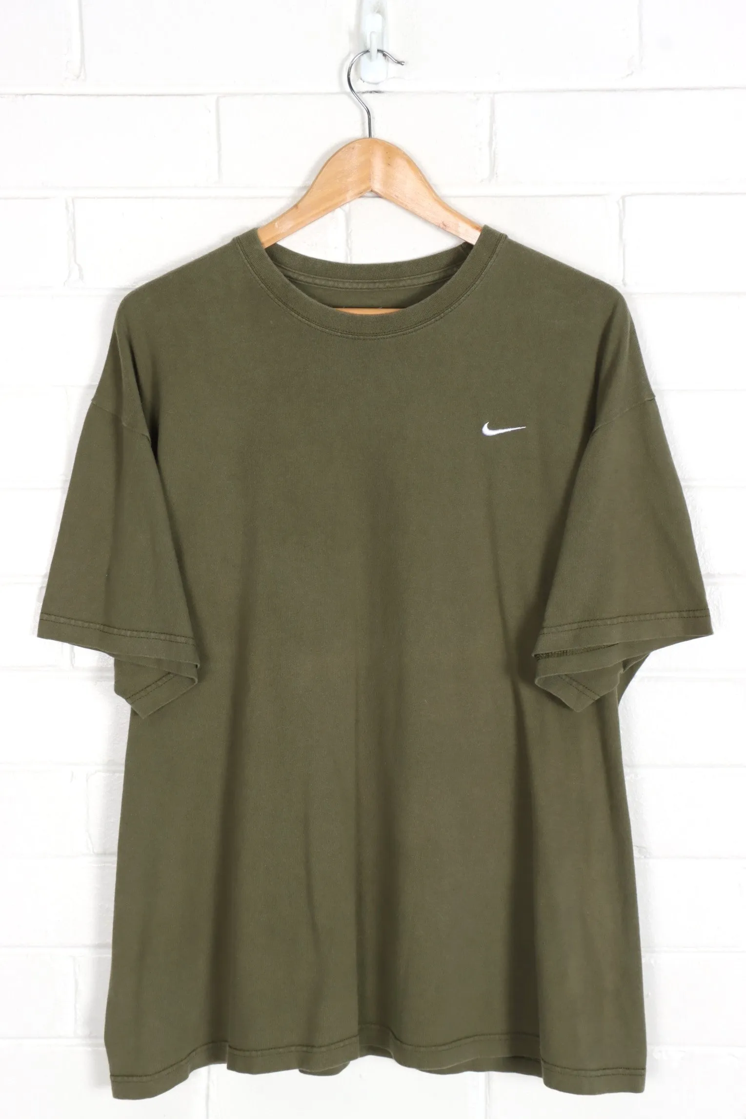 NIKE Olive Green Embroidered Swoosh Tee (XL)