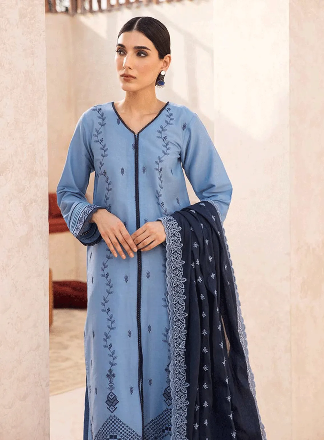 Nissa By RajBari Embroidered Chikankari Schiffli Unstitched 3 Piece Suit - RB23NC 05