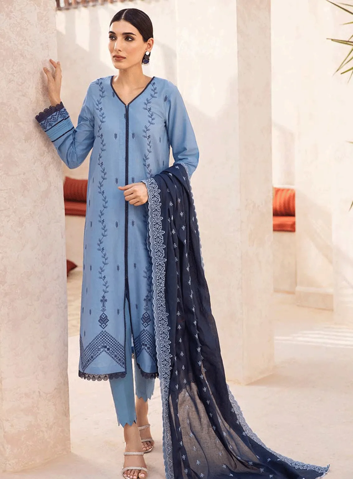 Nissa By RajBari Embroidered Chikankari Schiffli Unstitched 3 Piece Suit - RB23NC 05