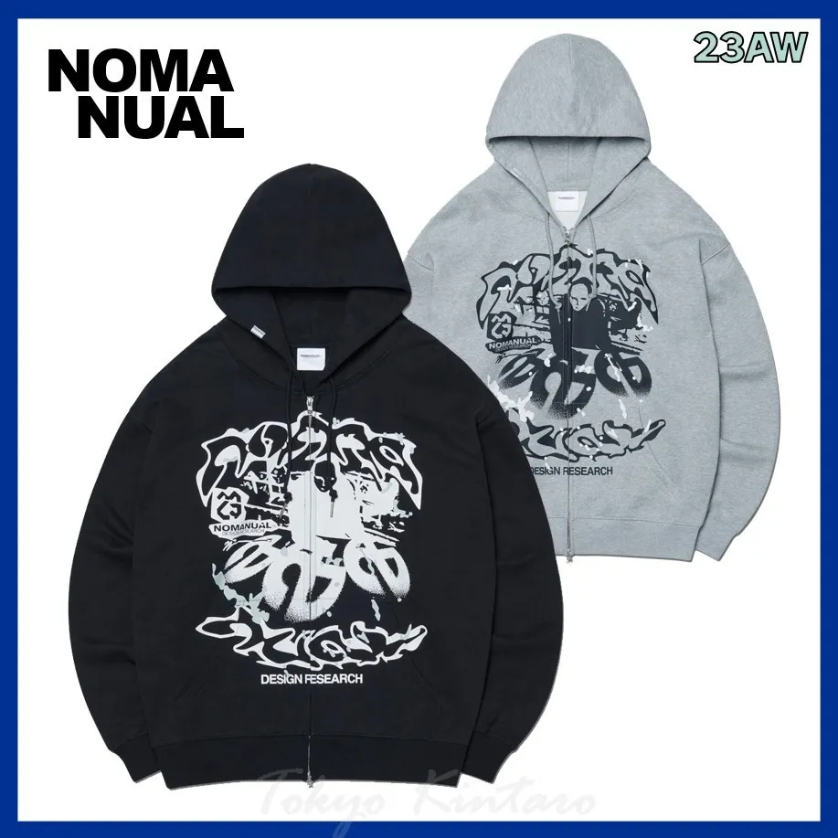 NOMANUAL  |Unisex Street Style Logo Hoodies