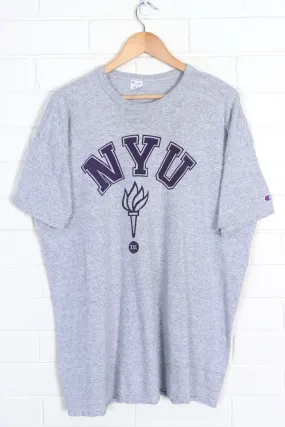 NYU Spell Out Torch Logo CHAMPION Tee USA Made (L)