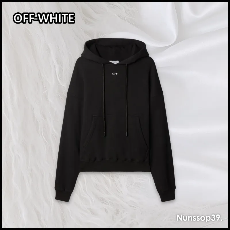 Off-White  |Street Style Long Sleeves Plain Cotton Logo Hoodies