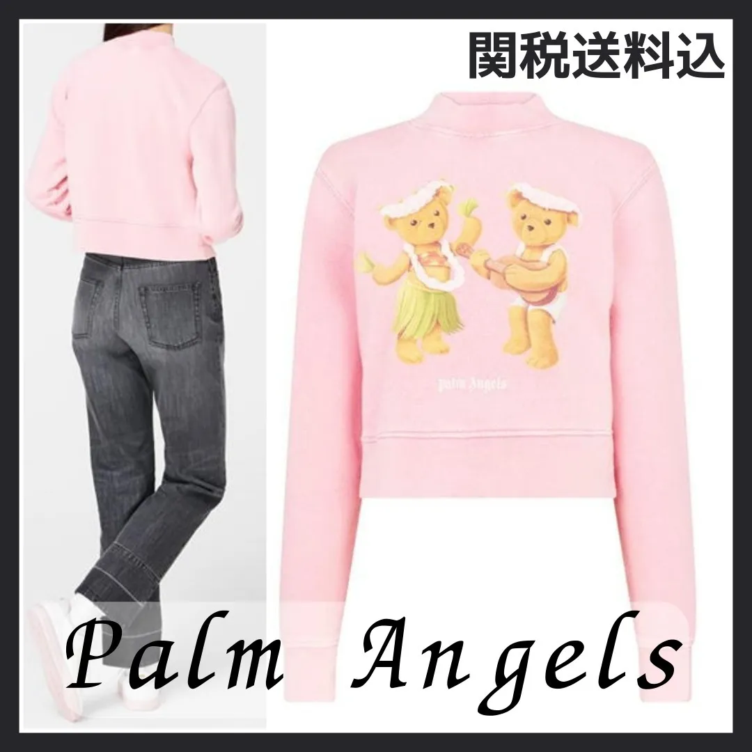 Palm Angels  |Long Sleeves Plain Cotton Logo Hoodies & Sweatshirts